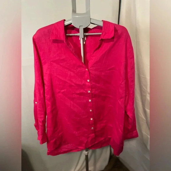 Sigrid Olsen bright pink 100% Linen Button Down Shirt Size 2X - Picture 2 of 9